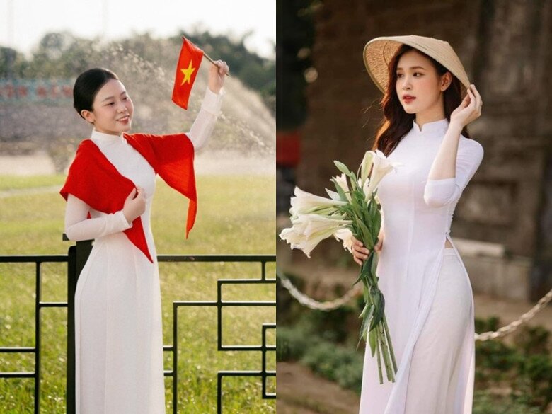 Khăn lụa đỏ choàng trên vai hay chiếc nón lá xinh xắn vừa che nắng lại tô điểm thêm nét đẹp của chị em.