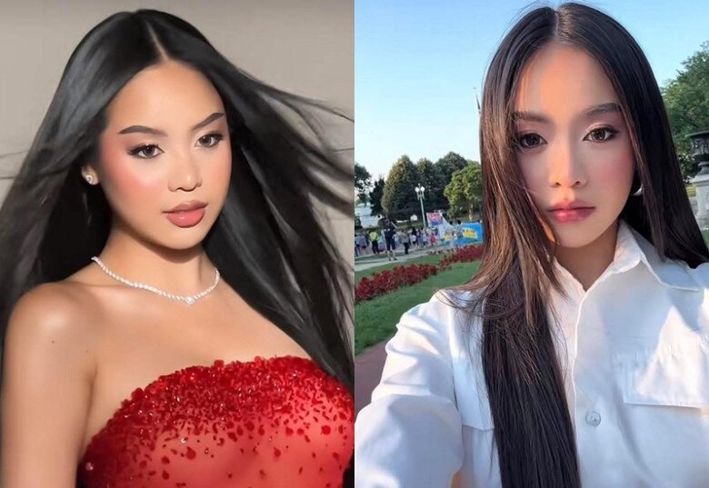 Mái tóc dài ép thẳng, môi dày mọng màu nude với lối trang điểm nâu trầm khiến gương mặt của Thanh Thủy trông như tăng cân.