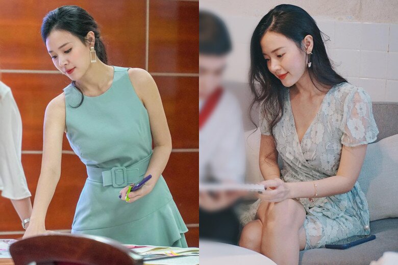 Trang phục công sở của Midu cũng đa dạng chất liệu từ tweet, tuytsi, lanh, cotton, polyester, vải cashmere,...