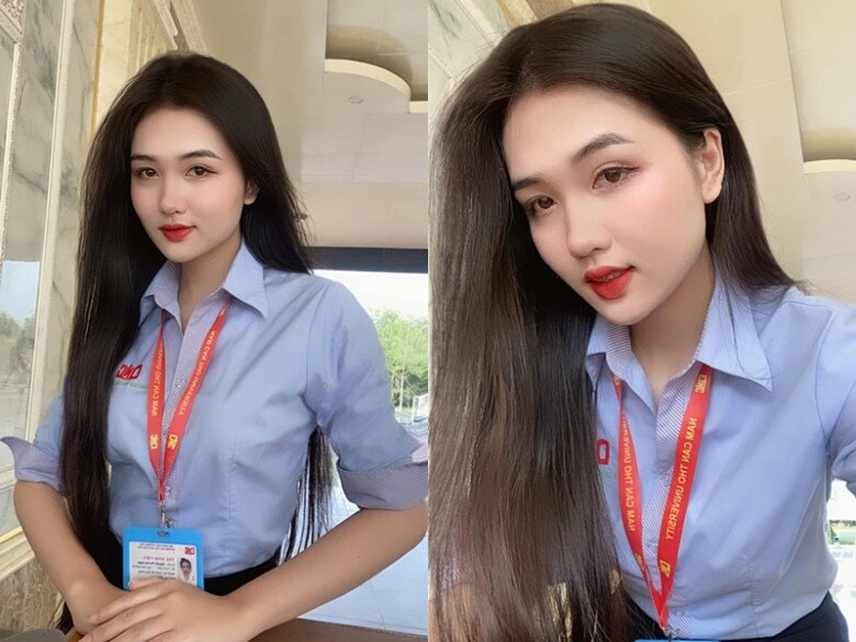 Thu Ngân có gương mặt hiền lành, dịu dàng đậm chất Á Đông.