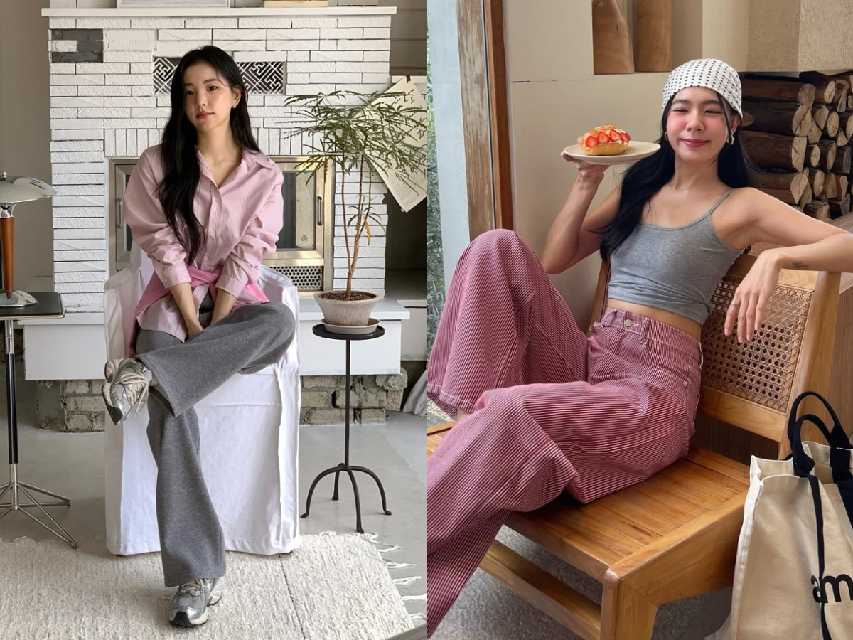 Phối áo sơ mi hồng với quần ống suông xám, hoặc kết hợp áo 2 dây xám với quần ống rộng màu hồng. Những sắc độ dịu nhẹ, độ bão hòa thấp này sẽ mang lại vẻ ngoài thanh thoát và không hề đơn điệu.