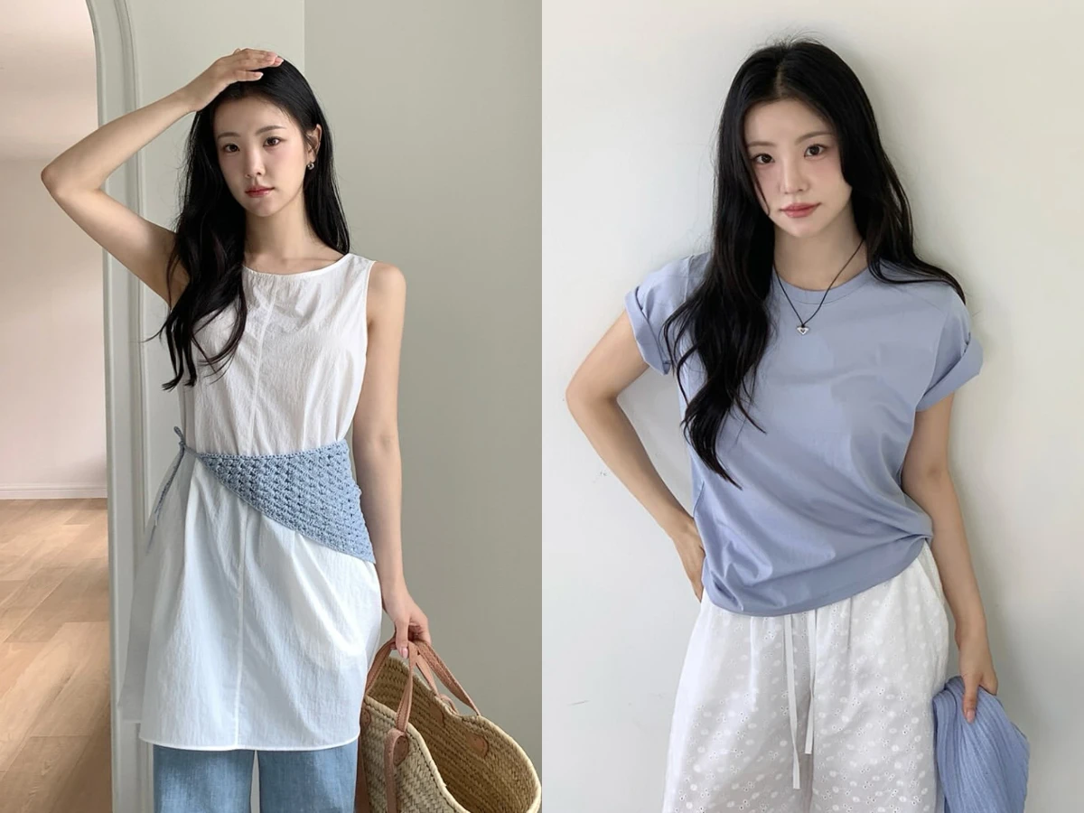 Sự kết hợp của 2 gam màu này khiến chị em trông trẻ trung và mang đến cảm giác dịu mát trong những ngày hè oi ả.