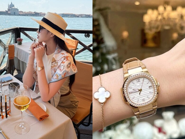 Mẫu đồng hồ đắt đỏ được Đỗ Thị Hà trưng diện nhiều trong chuyến du lịch.