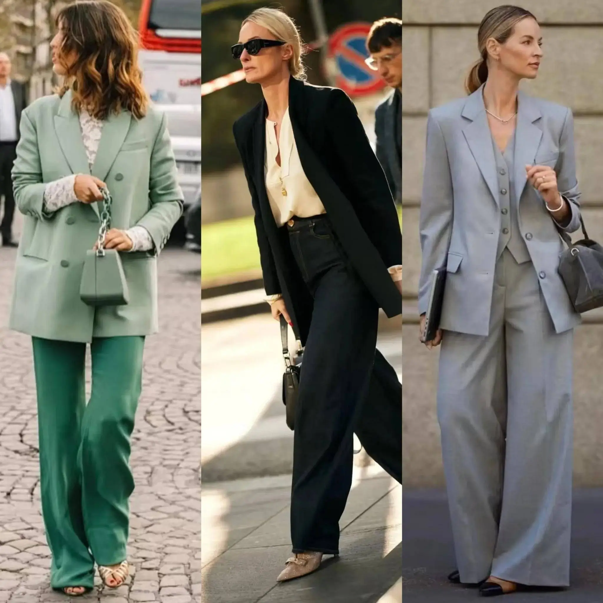 Áo vest kết hợp với quần ống rộng đồng màu mang lại vẻ ngoài cao cấp, sang trọng. Khi mix cùng áo trắng, set đồ trở nên thanh lịch, đậm chất doanh nhân, hoàn hảo cho công sở.