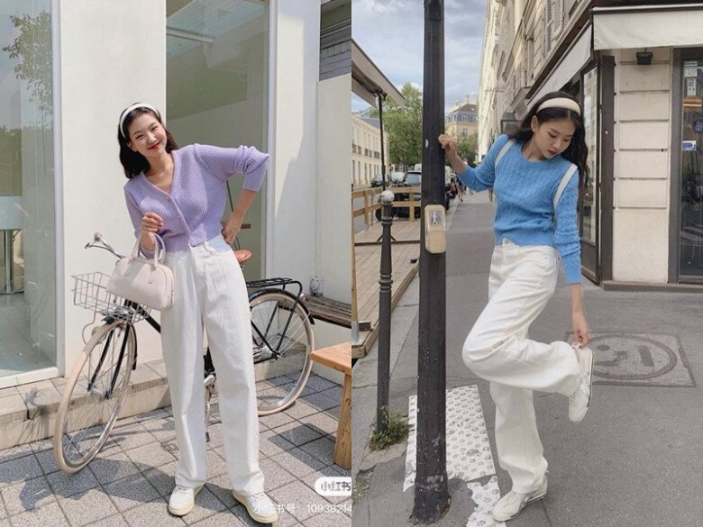 Nếu muốn tăng vẻ cá tính, bạn có thể chọn áo len màu tươi sáng mix cùng quần ống rộng sáng màu để tạo điểm nhấn rực rỡ, bắt mắt. Thêm một đôi giày oxford hoặc sneaker, tổng thể vừa sang trọng vừa năng động.