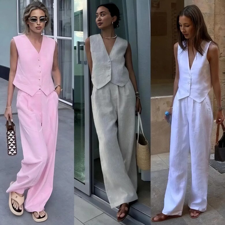 Nếu bạn đang tìm kiếm một phong cách gọn gàng, thoải mái mà vẫn đủ độ “chic” cho mùa hè, combo áo gile ngắn và quần ống rộng cùng tông màu chính là lựa chọn lý tưởng.