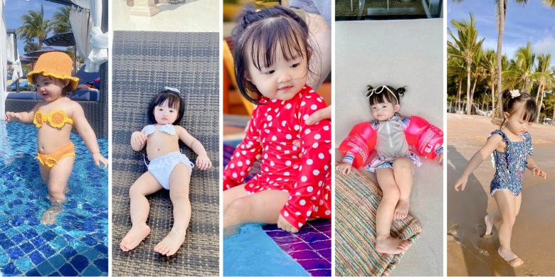 Ngay cả đồ bơi của Winnie cũng không bộ nào trùng nhau.