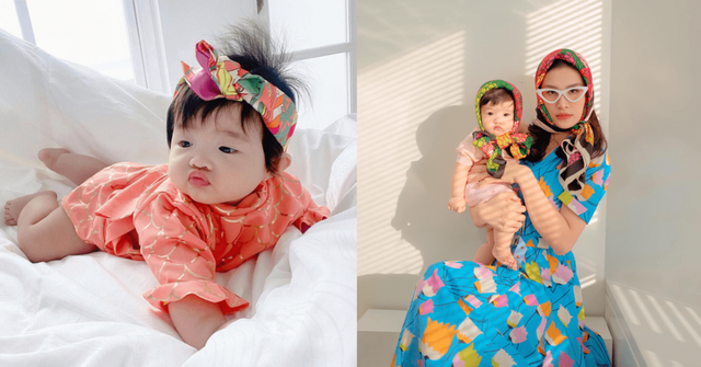 Khi còn nhỏ xíu, Winnie đã được lên đồ sành điệu cùng mẹ, đeo chiếc khăn Gucci đắt đỏ.