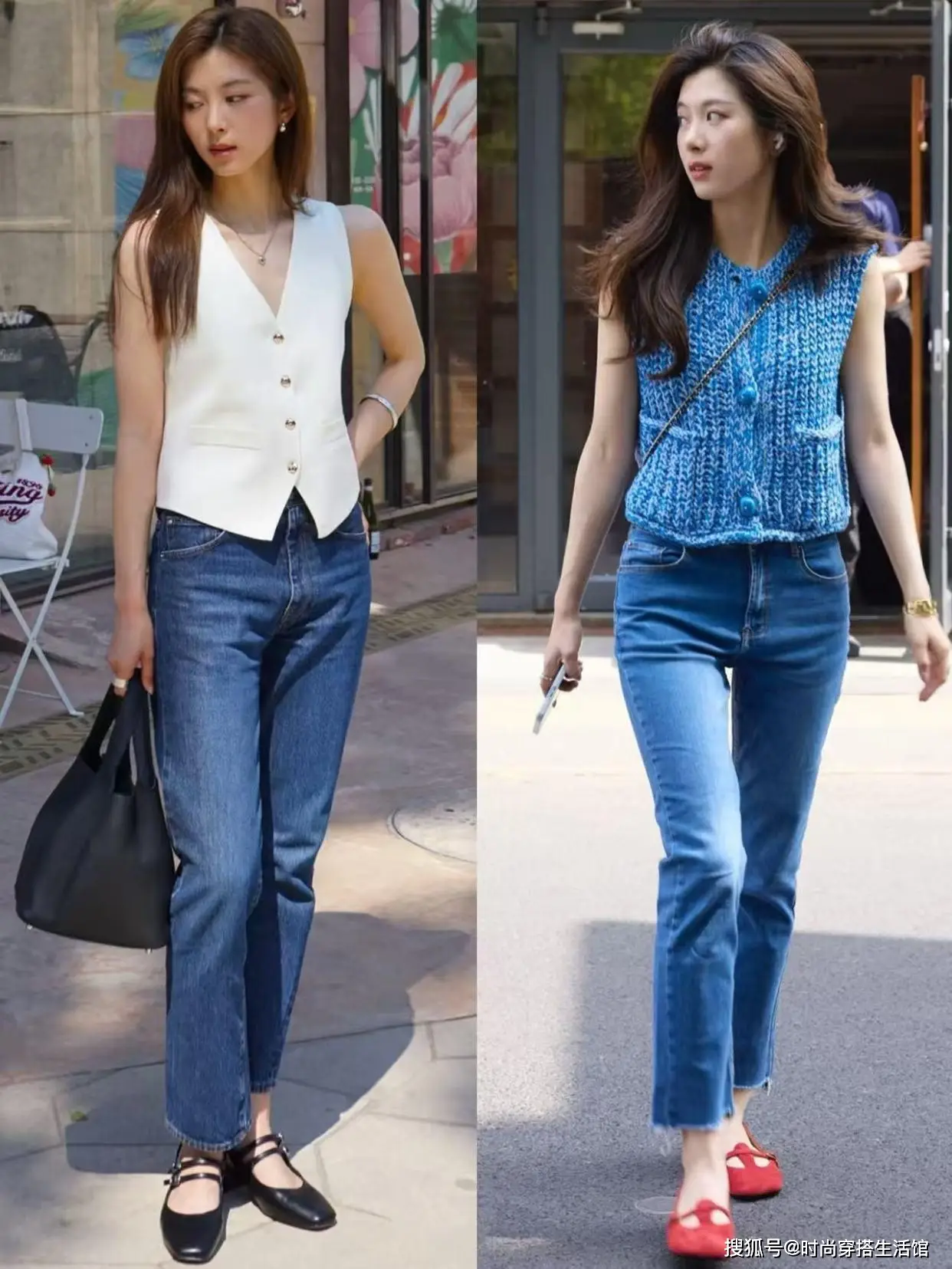 Quần jeans phối cùng giày Mary Jane tạo nên vẻ ngoài nữ tính pha chút cổ điển, vừa dễ thương vừa cá tính, phù hợp cho những buổi hẹn hò hoặc dạo phố cuối tuần.