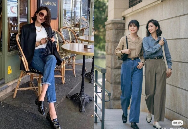 Quần jeans kết hợp giày loafer mang đến vẻ ngoài trẻ trung nhưng vẫn thanh lịch, phù hợp cho cả đi làm lẫn dạo phố.