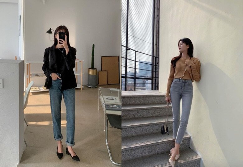 Quần jeans kết hợp giày mũi nhọn giúp cân bằng giữa nét cá tính và sự thanh lịch, tạo hiệu ứng kéo dài chân và nâng tầm phong cách cho mọi outfit, từ công sở đến tiệc nhẹ.