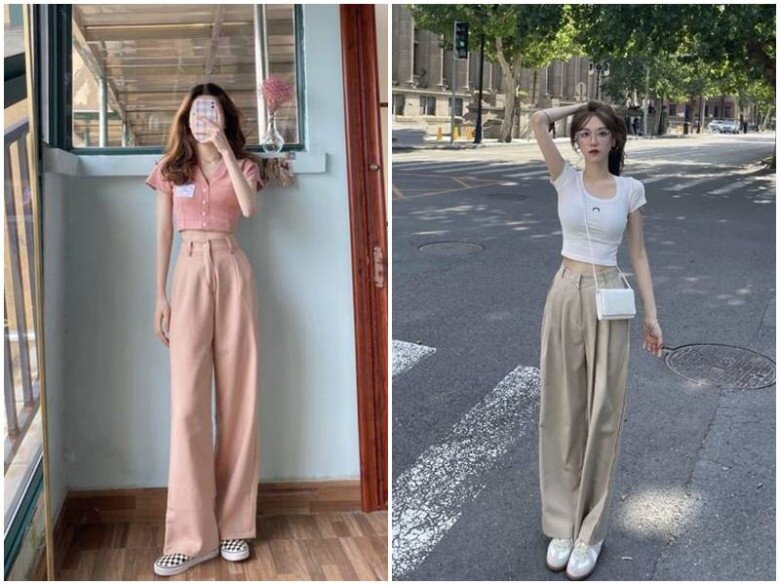 Không giới hạn ở quần denim, chị em có thể chọn những chiếc quần màu sắc tươi sáng, kết hợp cùng nhiều kiểu croptop xinh xắn.