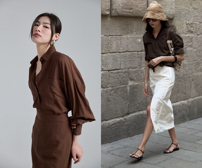 Ngoài cách phối đồng bộ, chị em có thể mix cùng những gam màu cơ bản như đen, trắng, be.