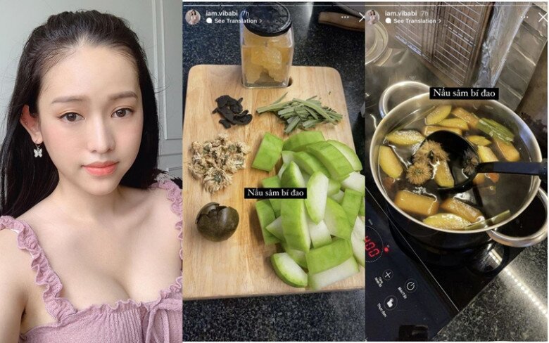 Thúy Vy cũng từng tự nấu nước sâm bí đao để uống trong thời gian giãn cách vì COVID-19.