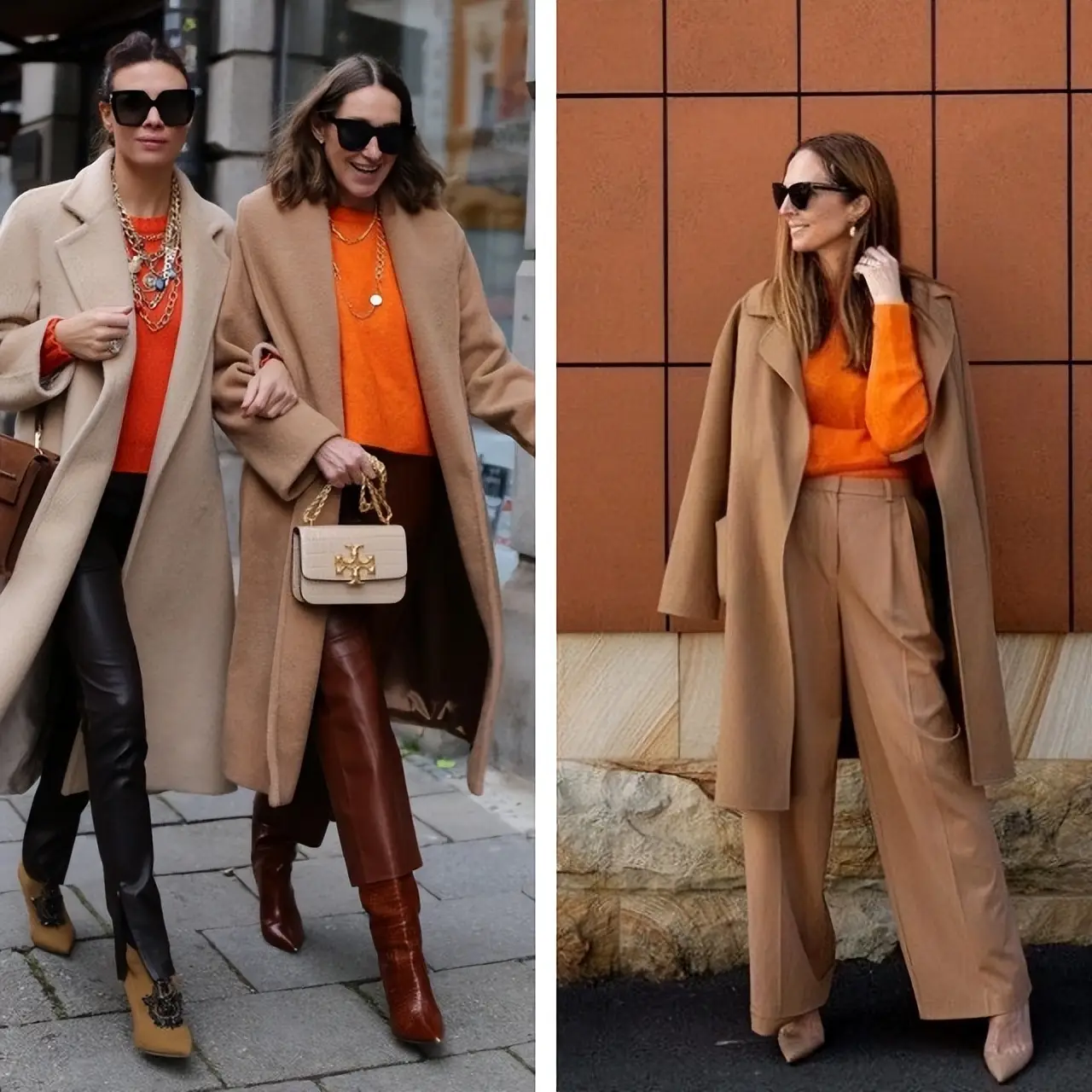 Tinh thần color-blocking bùng nổ với sự kết hợp giữa cam rực rỡ và nâu ấm áp. Những chiếc áo khoác dáng dài trung tính tạo nền hoàn hảo để gam cam neon trở thành điểm sáng, mang đến năng lượng mùa thu đầy tươi mới và hiện đại.