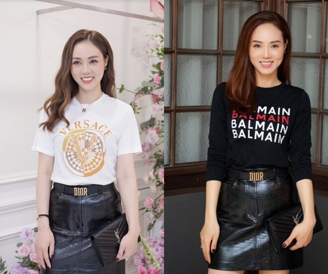 Mẫu clutch màu đen của Saint Laurent được Ngọc Hà ứng dụng với nhiều phong cách khác nhau từ trẻ trung, cá tính với áo thun in logo của các nhà mốt lớn và chân váy da....