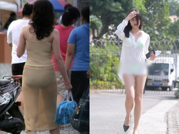 Mặc đồ mỏng dính như giấy bó chặt đường cong trập trùng, nhiều chị em như "Can Lộ Lộ" hở hết từ trước ra sau khi xuống phố