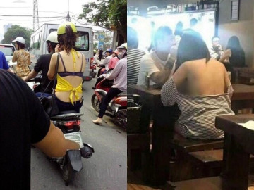 Chị em vô tư mặc áo hở lưng trần phản cảm, thậm chí lộ cả nội y giữa chốn đông người gây nhức mắt