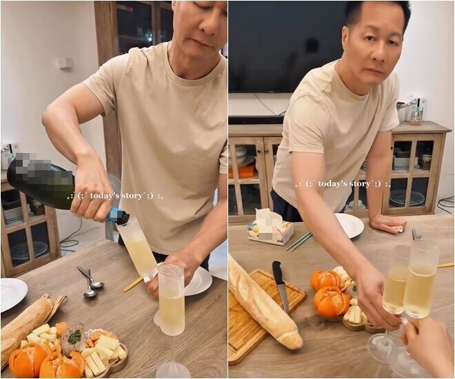 Khung cảnh kết thúc buổi tối bằng một ly vang nhẹ nhàng, lời cảm ơn không cần nói thành lời. Chồng doanh nhân của Phan Như Thảo không chỉ chăm lo tài chính, mà còn biết chăm chút những bữa ăn nhỏ nhất, đó mới là thứ khiến trái tim cô “mềm” đi mỗi ngày.