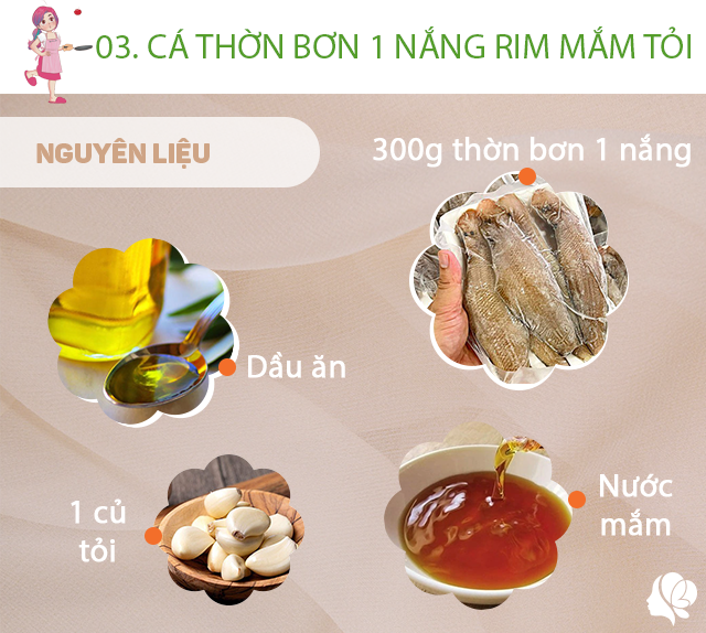 Chuẩn bị: 300g cá thờn bơn 1 nắng, dầu ăn, nước mắm, đường, tỏi, ớt sừng.