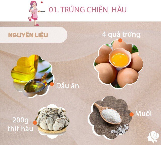 Chuẩn bị: 4 quả trứng gà, 200g thịt hàu, muối vừa ăn, hành lá thái nhỏ, dầu ăn.