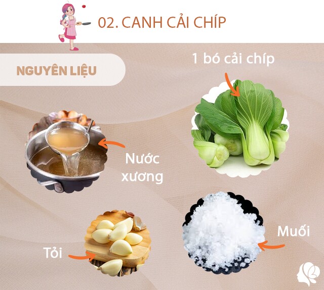 Chuẩn bị: 1 bó cải chíp, nước hầm xương, muối, tỏi.
