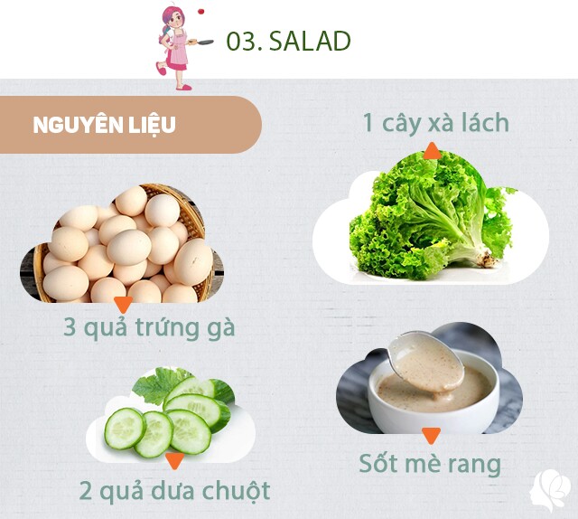 Chuẩn bị: 1 cây xà lách rửa sạch cắt khúc, 3 quả trứng gà luộc, 2 quả dưa chuột đã rửa sạch thái lát, sốt mè rang, một ít cà rốt bào sợi, vài quả cà chua bi. 
