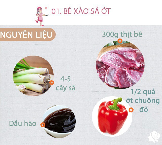 Chuẩn bị: 300g thịt bê, 4-5 cây sả, 1/2 quả ớt chuông đỏ, 1/3 quả ớt chuông vàng, dầu ăn, vài tép tỏi, một mẩu gừng, vừng rang, dầu hào, dầu vừng, bột canh.