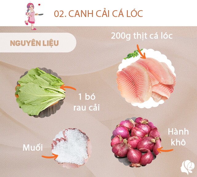Chuẩn bị: 1 mớ rau cải, 200g thịt cá lóc phi lê, dầu ăn, muối, hành khô, gia vị, nước mắm.