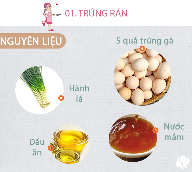 Chuẩn bị: 5 quả trứng, hành lá, dầu ăn, nước mắm.