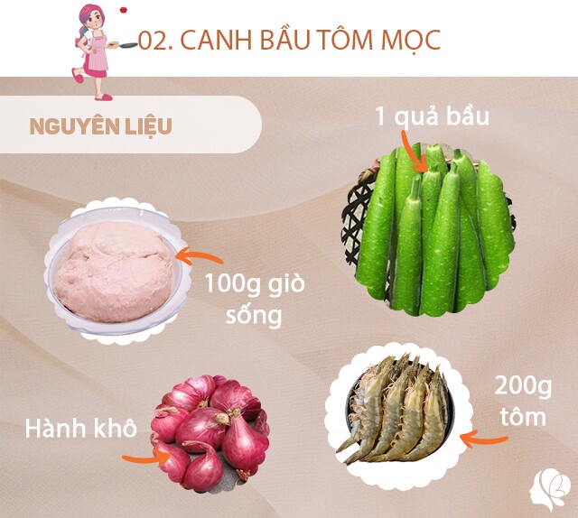Chuẩn bị: 1 quả bầu dài thon nhỏ, 200g tôm, 100g giò sống, hành khô, muối, hành lá.