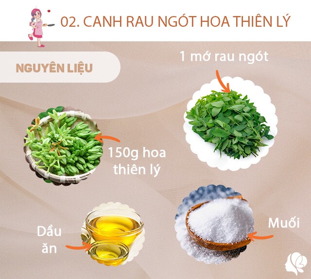 Chuẩn bị: 1 mớ rau ngót, 150g hoa thiên lý, muối, dầu ăn.