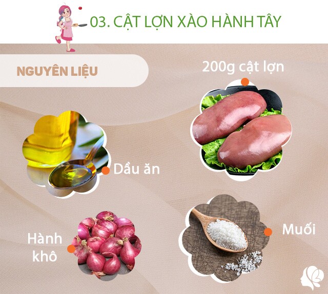 Chuẩn bị: 1 cái cật lợn khoảng 200g, 1/3 củ hành tây, 1/2 củ cà rốt tỉa hoa, hành khô, muối, dầu ăn, hạt tiêu.