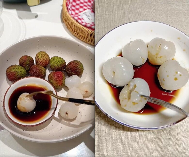 Vải chấm xì dầu.