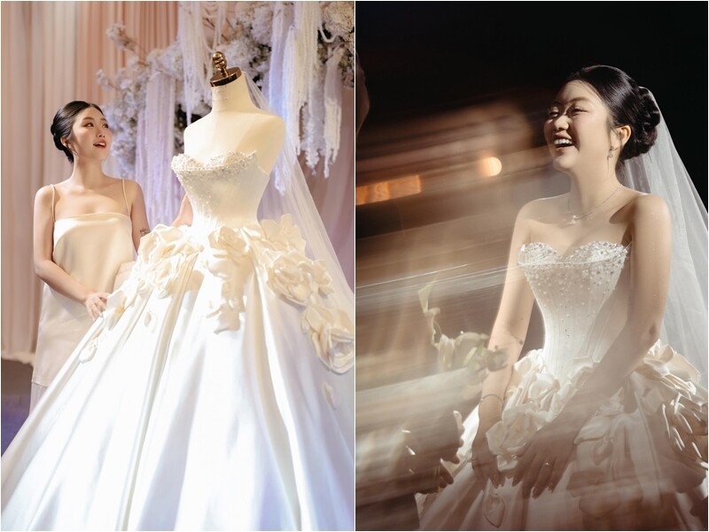 Lễ cưới của Anh Thư - Mạnh Hoài để lại nhiều khoảnh khắc lãng mạn và cảm động. Trên sân khấu, cô còn cầm mic dí dỏm hô to: “Có chồng rồi mọi người ơi!”
