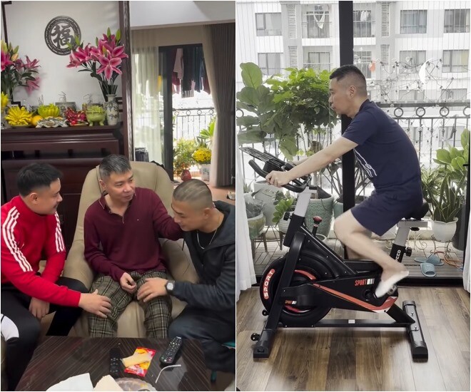 Đây cũng là góc vận động tại nhà cho nghệ sĩ Công Lý. Một chiếc xe đạp tập được bố trí cạnh cửa kính, xung quanh là cây xanh, giúp anh tập luyện tại gia nhẹ nhàng.