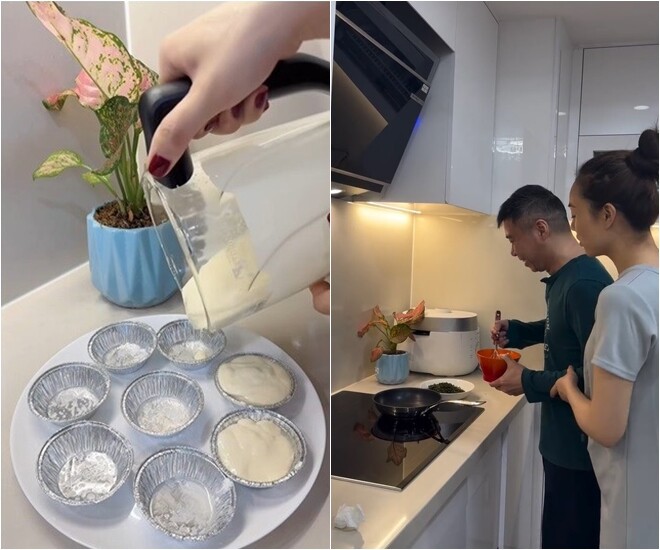 Không gian bếp sạch sẽ, hiện đại. Không gian này mang tông trắng được giữ gìn gọn gàng, đầy đủ thiết bị. Một vài chậu hoa, ly tách được đặt ngay ngắn, tạo cảm giác thoáng sáng, dễ chịu.