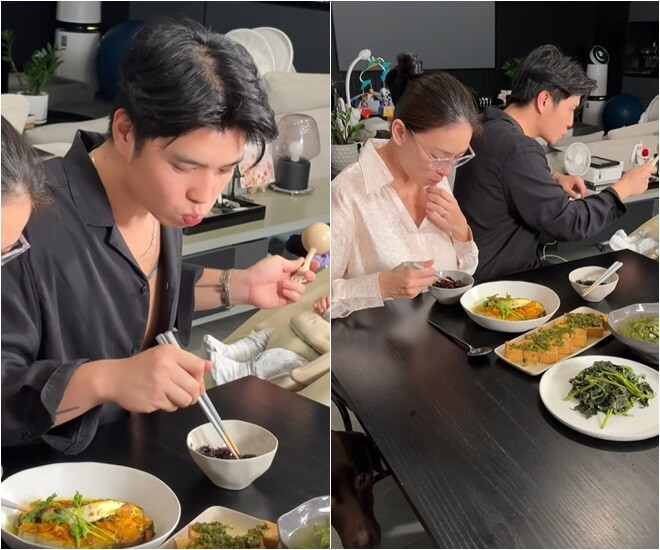 Khi bữa cơm hoàn thành, Huy Trần “xin phép” con gái cho mình ăn một miếng kẻo xuống cân. Anh còn trêu vợ: Coi chừng không chồng ăn thế này có khi chồng cũng ra sữa khiến Vân Ngô cười ngất. Tuy nhiên sau đó, anh bận rộn chăm sóc “công chúa nhỏ” để vợ có thời gian thưởng thức bữa cơm ngon lành.