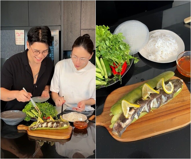 Qua rất nhiều công đoạn, khi món cá lóc hấp bầu của Huy Trần hoàn thành, Ngô Thanh Vân đã phải xuýt xoa: “Ui, hấp dẫn thế!”