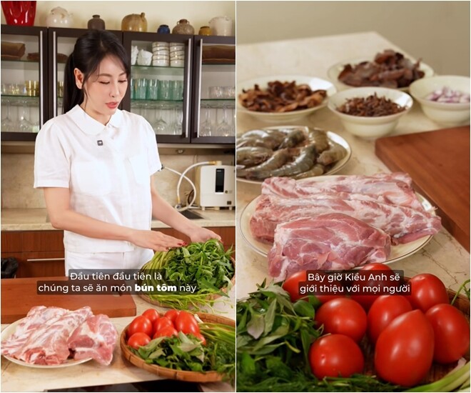 Hoa hậu Kiều Anh giới thiệu món bún tôm – đặc sản Hải Phòng. Cô chia sẻ: “Món này cũng ngon không kém gì món bánh đa cua Hải Phòng. Đó là món bún tôm”.