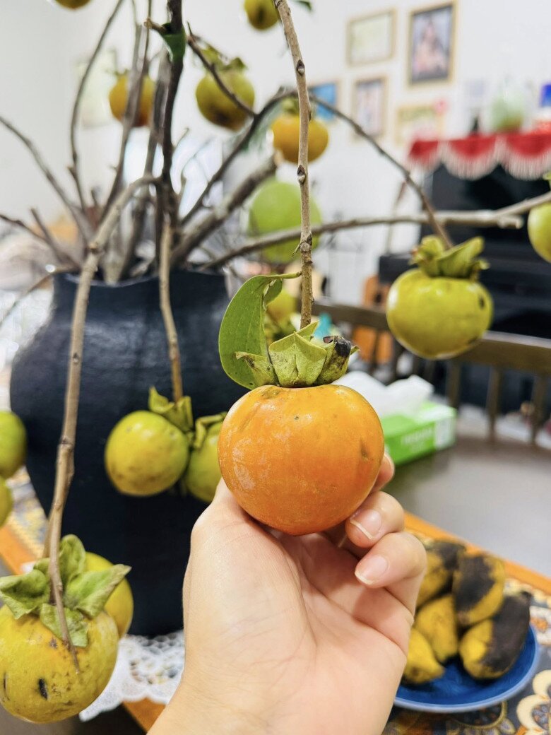 Bình hồng trở thành trung tâm của bố cục, xung quanh là ly trà, chuối chín, và những khung ảnh treo tường phía xa. Không gian ấm cúng, gợi nhắc về những bữa cơm gia đình đầm ấm ngày thu.