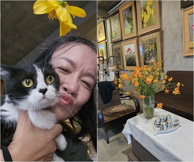 Bà xã của đạo diễn Bùi Thạc Chuyên đã mang thành quả về quán cafe của mình cắm và thắp sáng một góc xinh đẹp.