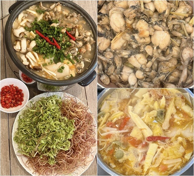 Mới đây, Thân Thúy Hà cũng khoe nồi lẩu ếch làm nhiều người thích thú. Cô dí dỏm: Lẩu ếch măng chua nhà bà... Mà thôi đi, nói tên bả ra mất công nói bả ăn nhiều. Bạn bè trêu: Nhà bà Hà chứ ai!