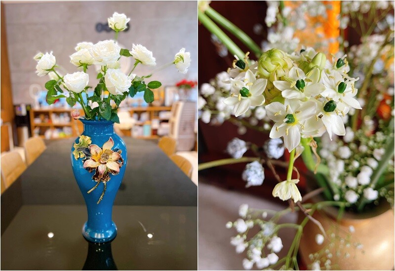 Không cần cầu kỳ hay khoe mẽ, những gì cô bày trí đủ để cảm nhận sự ấm áp, hạnh phúc và tấm lòng của một người phụ nữ luôn biết cách vun vén cho cuộc sống, từ những điều nhỏ nhặt nhất như cành hoa, chiếc bình, chiếc chậu…