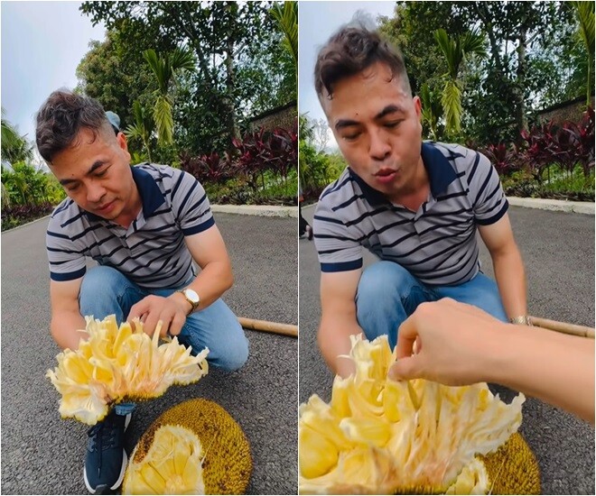 Tại đây, nhiều cây ăn quả đơm hoa kết trái, chín ngay tại vườn. Ông xã của Phương Thảo hào hứng hái mít chín cây, tách ăn liền. Cô chia sẻ: Quả trên cây, cá dưới ao, thi thoảng bạn ghé thăm cho bao gạo, thế thôi đấy các bác ạ.