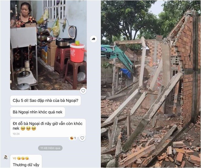 Hình ảnh ngôi nhà của bố mẹ Quách Ngọc Tuyên khi mới đập bỏ để xây nhà mới. Mẹ nam diễn viên đã khóc, khiến con dâu nhìn qua ảnh mà thương.