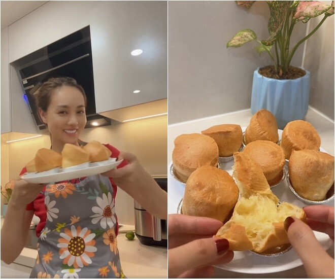 Ngọc Hà rạng rỡ khoe thành phẩm là đĩa bánh phô mai dẻo mới ra lò. Cô hài hước chia sẻ: “Đu trend hơi muộn nhưng mà kết quả thì vô cùng hạnh phúc các bác ạ”.