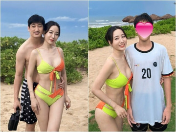 Người yêu xinh đẹp của diễn viên Ngọc Quỳnh mặc bikini nóng bỏng bên bạn trai và con riêng, gây tranh cãi vì một điều