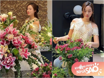 Hoa hậu Đỗ Thị Hà khoe clip cắm hoa trong căn hộ bạc tỷ nhưng bức tranh phía sau khiến nhiều người nổi da gà