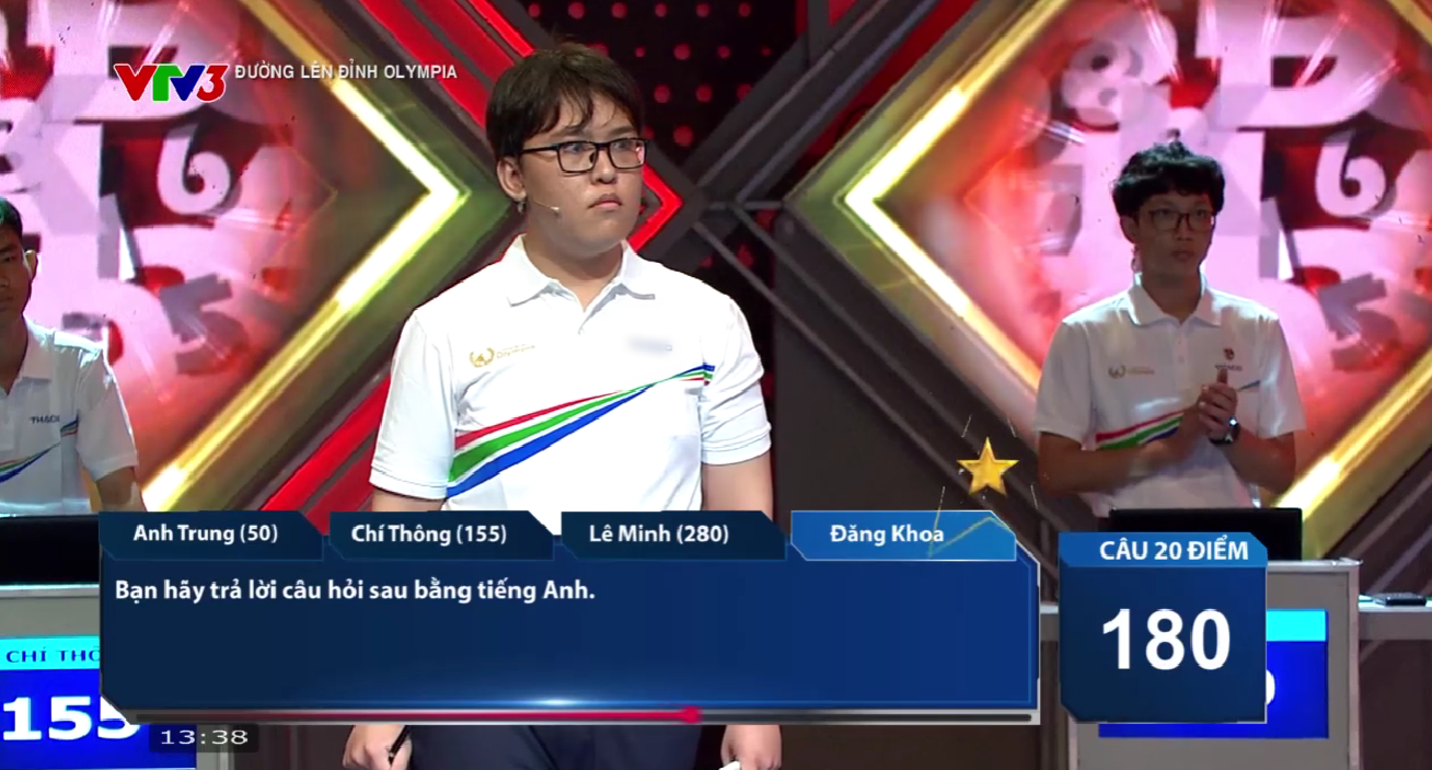 Người Về đích thứ 2 là Đăng Khoa với 2 câu trả lời đúng cùng 1 ngôi sao hi vọng, nâng tổng số điểm lên 220. Anh Trung đưa ra một đáp án sai và bị trừ điểm. 